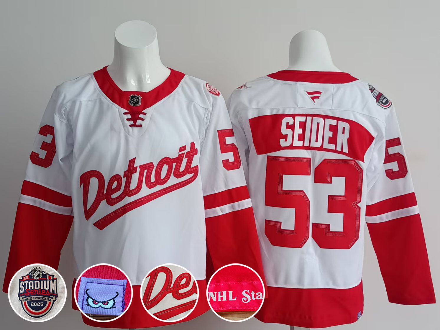 Men Detroit Red Wings #53 Seider White 2025 Fanatics Home Premium NHL Jersey->detroit red wings->NHL Jersey